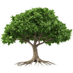 green tree with visible roots on a transparent background clipart
