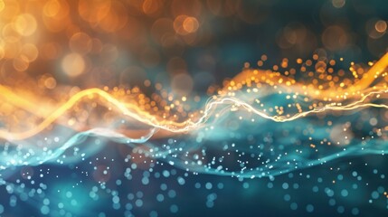 Fototapete - Swirling waves of orange and blue light create a captivating flow, evoking a sense of movement and energy across the canvas