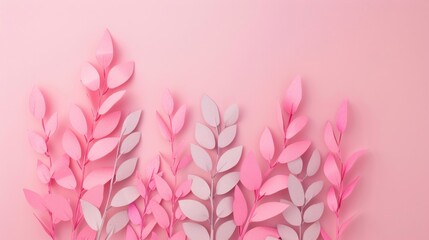 Poster - Soft pink paper leaves create a delicate arrangement against a pale pink backdrop, highlighting artistic texture and visual harmony