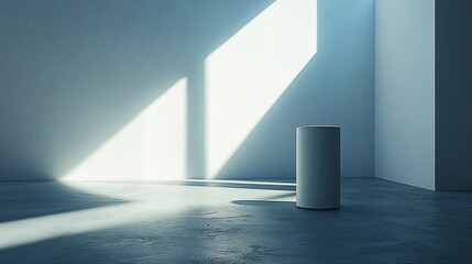 Aufkleber - Sunlit minimalist room with cylindrical pedestal.