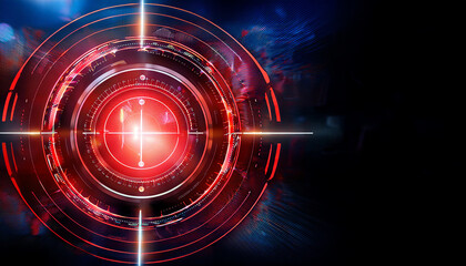Poster - A vibrant digital target graphic featuring a glowing red center with radiating light effects, set against a dark backdrop.