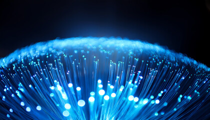 Poster - A mesmerizing blue light display resembling digital connections or fiber optics, radiating from a central point in a dark background.