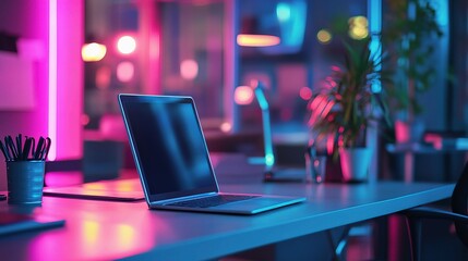 Poster - Defocused Startup Office Background with Dark Corporate Atmosphere
