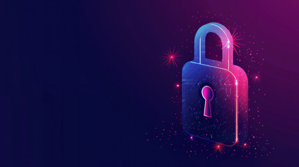 Poster - Digital lock icon with glowing effects and dark background, symbolizing security and protection in technology
