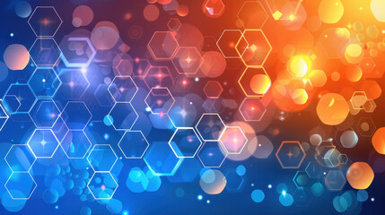 Aufkleber - vibrant abstract background with hexagonal shapes and glowing bokeh effects, creating dynamic and co