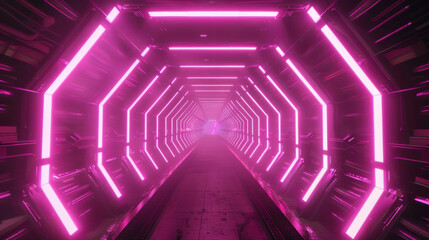 Poster - futuristic corridor illuminated by vibrant pink neon lights creates captivating atmosphere. geometri