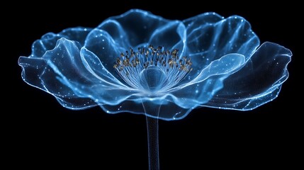 Digital Blue Flower Glowing Dark Background