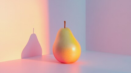 Wall Mural - Single Pear in a Corner with Colorful Lighting