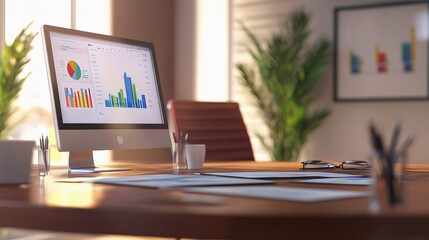 Poster - Modern Office Setup for Business Presentation with Charts and Data