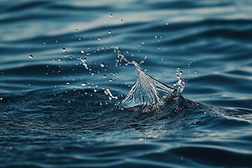 Poster - Water splash on dark blue ocean surface.