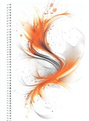 Poster - Spiral notebook with abstract orange and gray design.