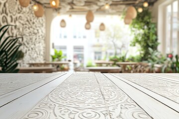 Poster - Empty ornate white wooden table in a cafe.