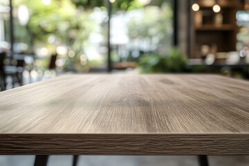 Aufkleber - Empty wooden table in blurred cafe background.