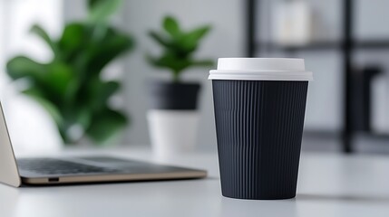 Sticker - Black Coffee Cup on Desk in Modern Office