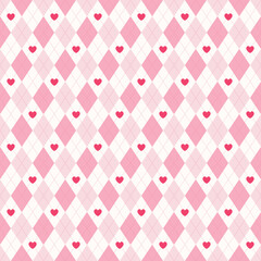 Wall Mural - seamless pattern with pink heart and argyle background for valentine’s day backdrop, card, banner, w