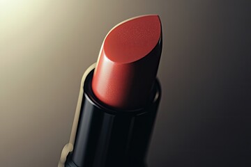 Poster - close-up of luxurious lipstick with its tip glowing under soft light set against clean minimalistic background