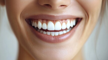 Poster - close-up of smiling face showing perfectly white teeth with background softly blurred to create focus