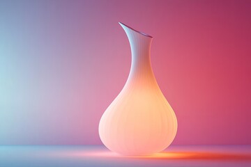 Poster - creative 3d display of unique perfume bottle shaped like teardrop glowing softly against solid gradient background