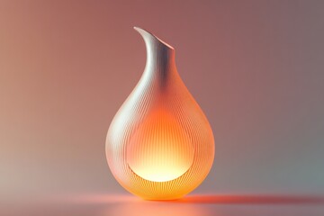 Poster - creative 3d display of unique perfume bottle shaped like teardrop glowing softly against solid gradient background