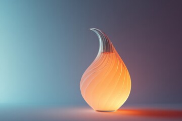 Poster - creative 3d display of unique perfume bottle shaped like teardrop glowing softly against solid gradient background