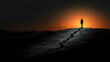 © sarinya - Silhouette of a Man Standing on a Cracked Earth at Sunset, person, human, figure, ground, land