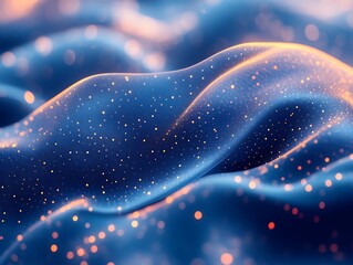 Abstract glowing blue wave with particles.