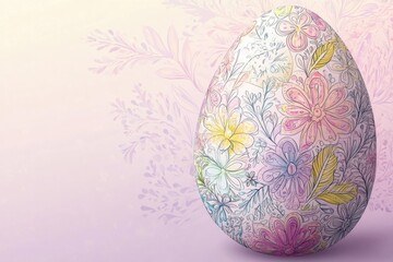 Poster - hand-drawn pastel-colored easter egg with intricate floral patterns on soft lavender background