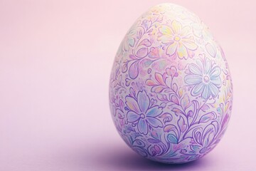 Poster - hand-drawn pastel-colored easter egg with intricate floral patterns on soft lavender background