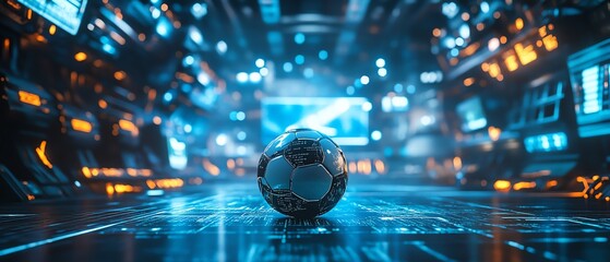 Poster - Futuristic cyber sport arena with a football ball in the center