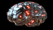 © sarinya - Futuristic Metallic Brain with Red LED Lights, chrome brain, futuristic brain, artificial intelligence, cyborg brain, robotic brain