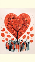 Wall Mural - Group of people holding a heart drawing sketch togetherness.