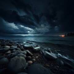 Wall Mural - Before raining sea tranquility seascape.