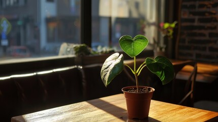 Poster - Heart-Shaped Plant Thriving in Sunlight Indoor Environment