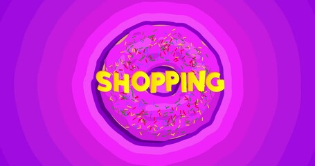 Poster - Doughnut with Shopping text. Cartoon Lifestyles animation.