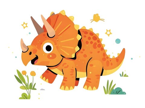 Cartoon style vector illustration. Cute Triceratops on white background,dino,reptile,drawing,tail