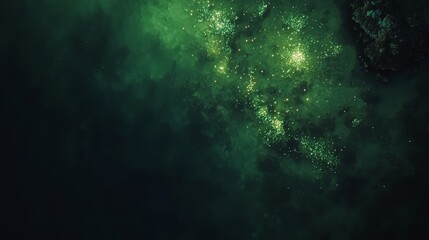 Wall Mural - Captivating Night Sky with Glimmering Starry Visuals in Deep Green Hues, Ideal for Mystical Themes and Nature-Inspired Designs