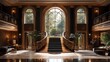 © MUMTAZ - Grandiose Mansion Interior: Opulent Staircase and Sunlit Garden View