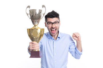business champion success. business success. businessman celebrate victory on business negotiation i
