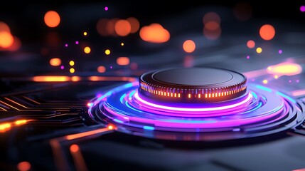Fototapete - Futuristic Technology Interface with Neon Lights