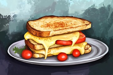 Wall Mural - Melted Cheese Sandwich with Tomatoes - A Culinary Delight