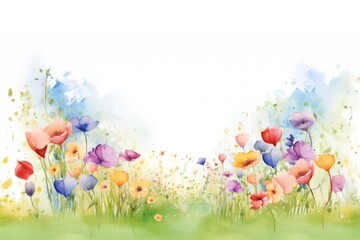 Wall Mural - Spring flowers top border outdoors painting nature.