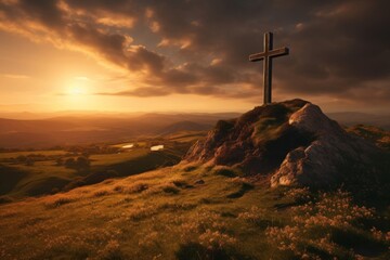 Wall Mural - Holy cross landscape outdoors cemetery.