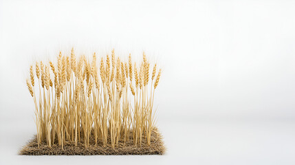 Wall Mural - Golden wheat stalks on a square patch of ground, isolated on white.