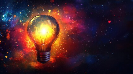 Wall Mural - Illuminated light bulb against a cosmic background
