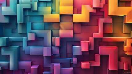 Poster - 3D abstract colorful geometric blocks