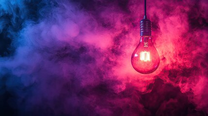 Canvas Print - Vibrant light bulb illuminating colorful smoke background