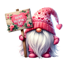 Wall Mural - Gnome holding a Valentine's Day sign