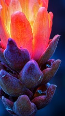 Wall Mural - Unique close-up of a vibrant flower blooming with warm hues against a dark background showcasing nature's beauty