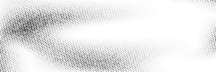 Poster - Grunge halftone gradient background. Faded dotted grit noise texture. Black and white rasterized sand grain wallpaper. Retro pixelated bitmap backdrop. Vector aged anime or manga comic overlay