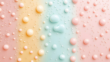 Poster - A colorful background featuring droplets of water on a pastel gradient, showcasing soft hues of pink, yellow, and blue